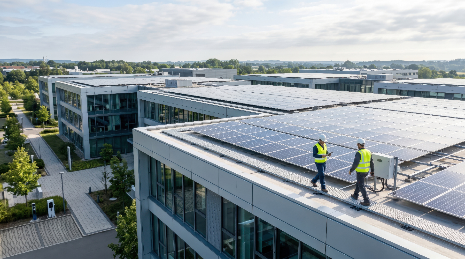 Impianto fotovoltaico su tetto di edificio direzionale